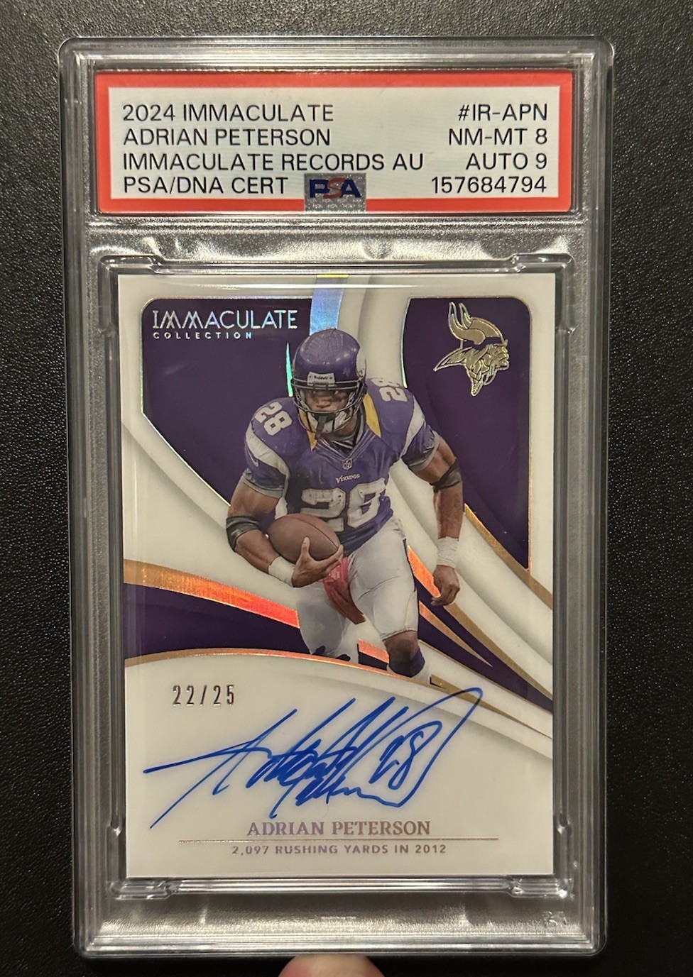 2024 Immaculate Adrian Peterson Immaculate Records Autograph #/25 PSA8 AUTO9