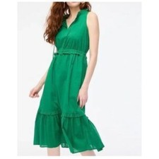 J Crew Green Sleeveless Ruffle Tiered Midi Dress Size 10 Tie Neck
