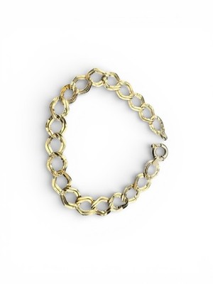 14K Gelbgold Vintage Doppel Glieder Zick Zack Geometrisches Armband 3,2 G 7,25 Zoll Italien
