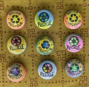 Lot Of 9 ♻️ Handmade 1 Inch Recycle Pin Buttons Stamped Colored Pencil Pinbacks