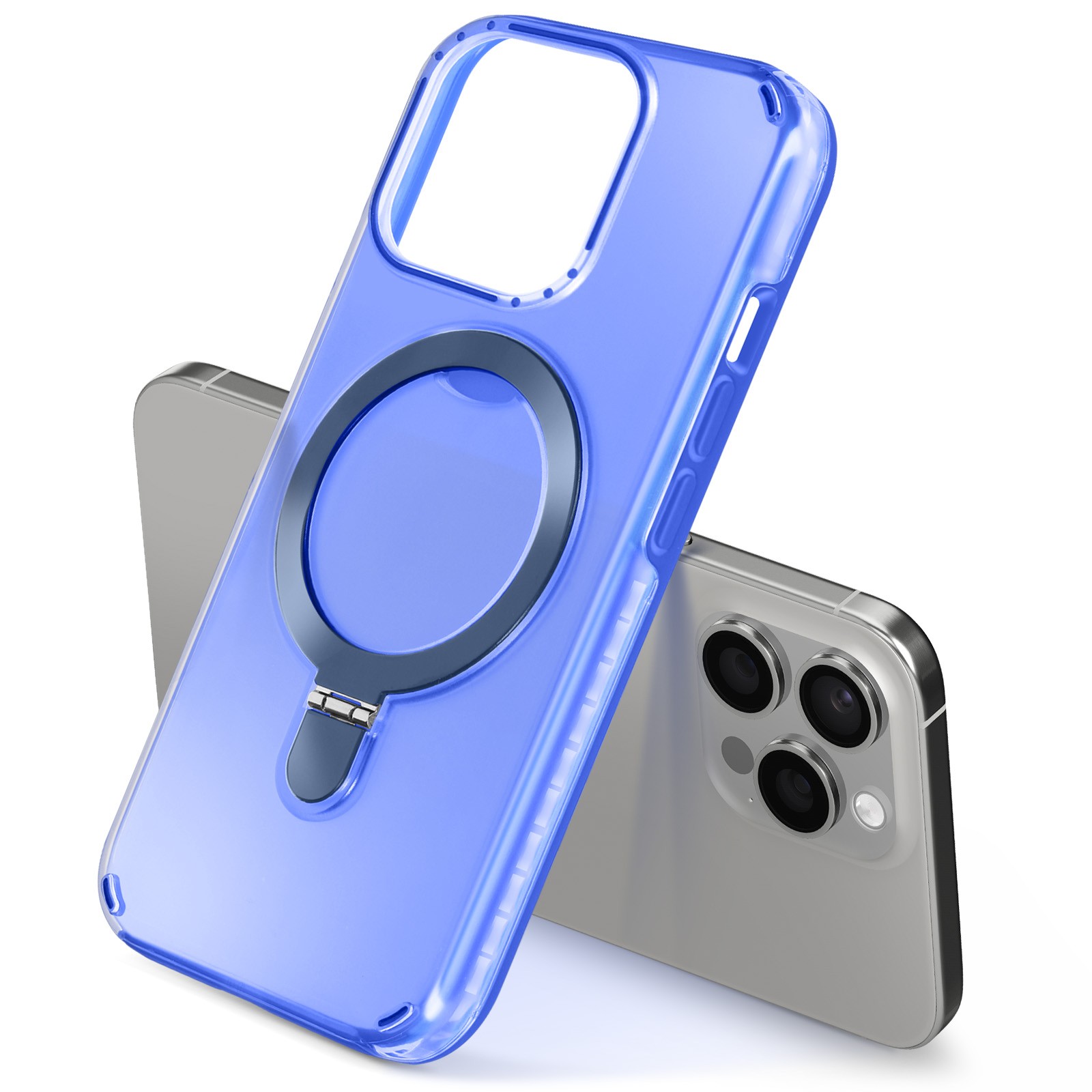 Coque Antichoc iPhone 14 Pro Bleue avec Support Béquille - Protection Intégrale Renforcée