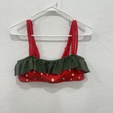 Retro Stage Bikini Top Womens 1X Watermelon Red Green Ruffle Vacation Beach