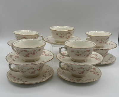 Pope Gosser Florence Cup And Saucer Pink Roses Scalloped Edge Gold Trim 9 Sets