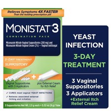 3-Day Yeast Infection Kit 3 Miconazole Suppository Inserts Itch Cream