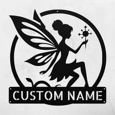 Personalized Fairy Monogram Metal Sign Custom Name Art Gift for Home Decor