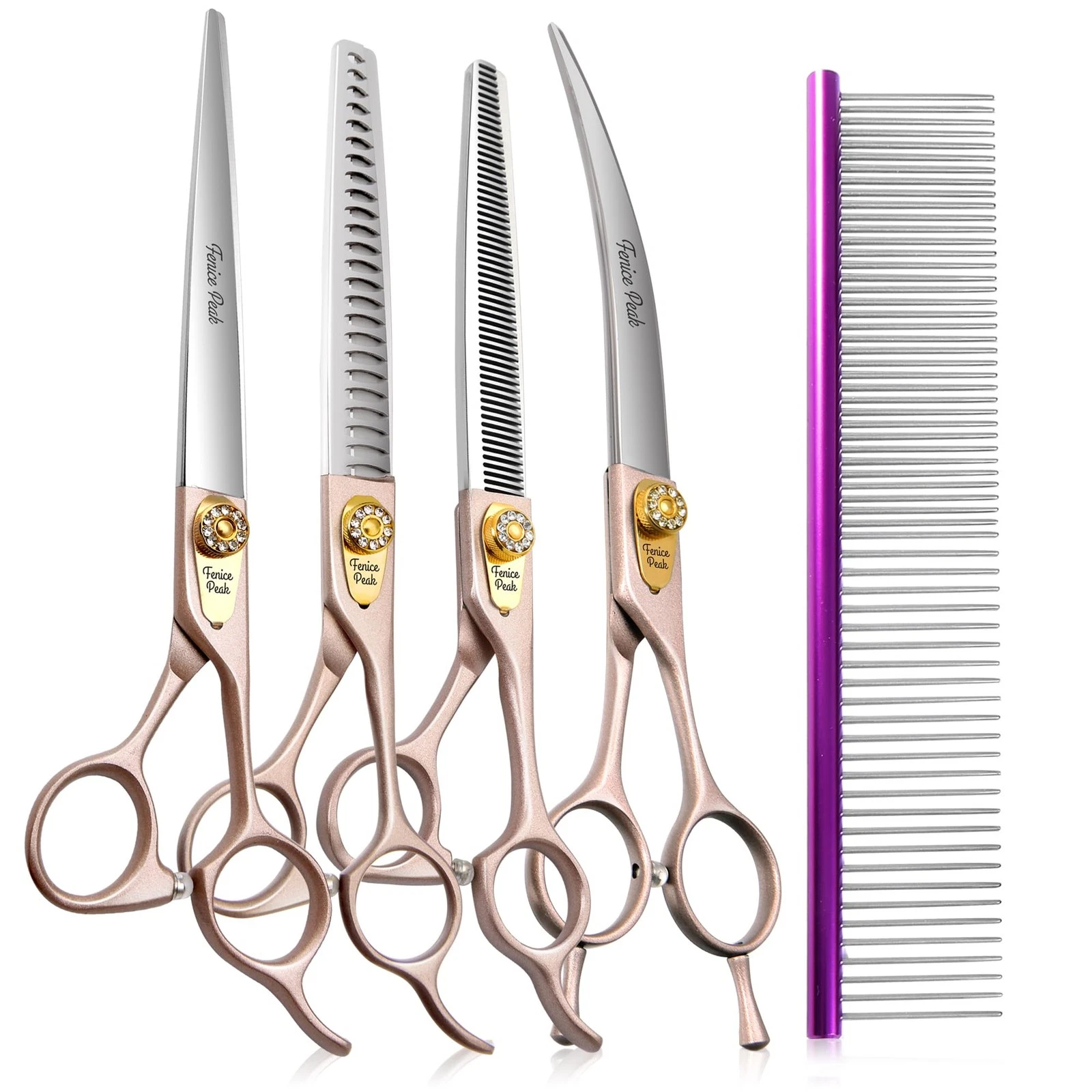8'' Professional Dog Grooming Scissors Set Rose Gold 440C Stainless Steel Str...