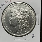 1901-S MORGAN SILVER DOLLAR, AU DETAILS.