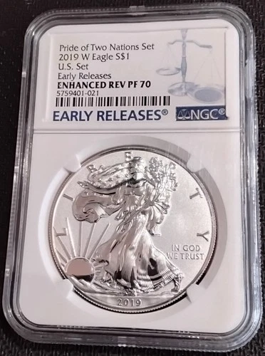 2019 W Eagle $1, Enhanced Reverse PF, U.S. Set, American Silver Eagle, NGC PF70