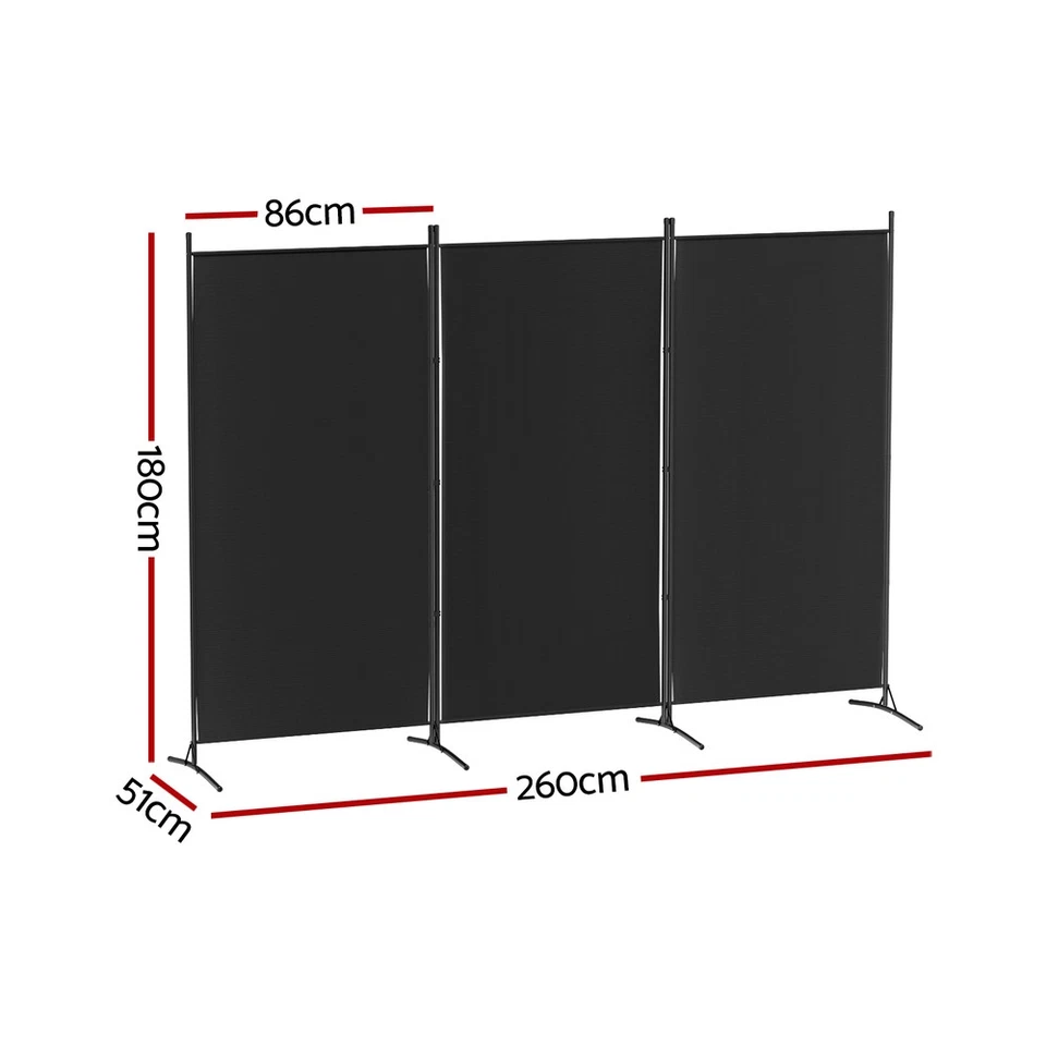 Artiss 3 Panel Room Divider Screen 260x180cm Fabric Black - image 3 of 4
