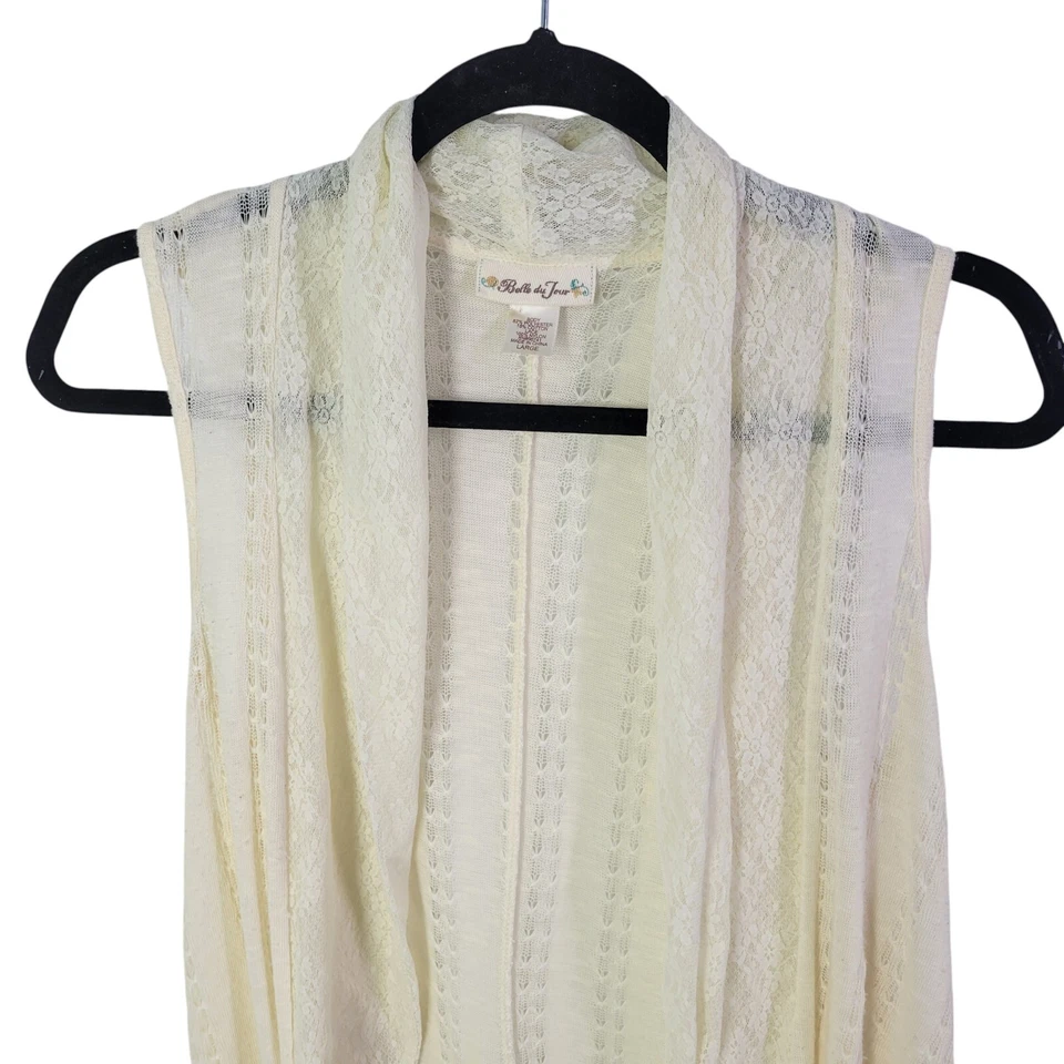 Cárdigan de ganchillo Belle Du Jour para mujer talla L crema liso sin mangas Foto 2 de 4
