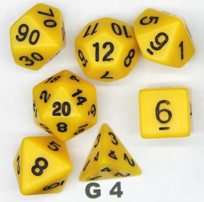 RPG Würfel Set G4 -gelb -7 Würfel im Set -ideal auch für die Würfelsammlung