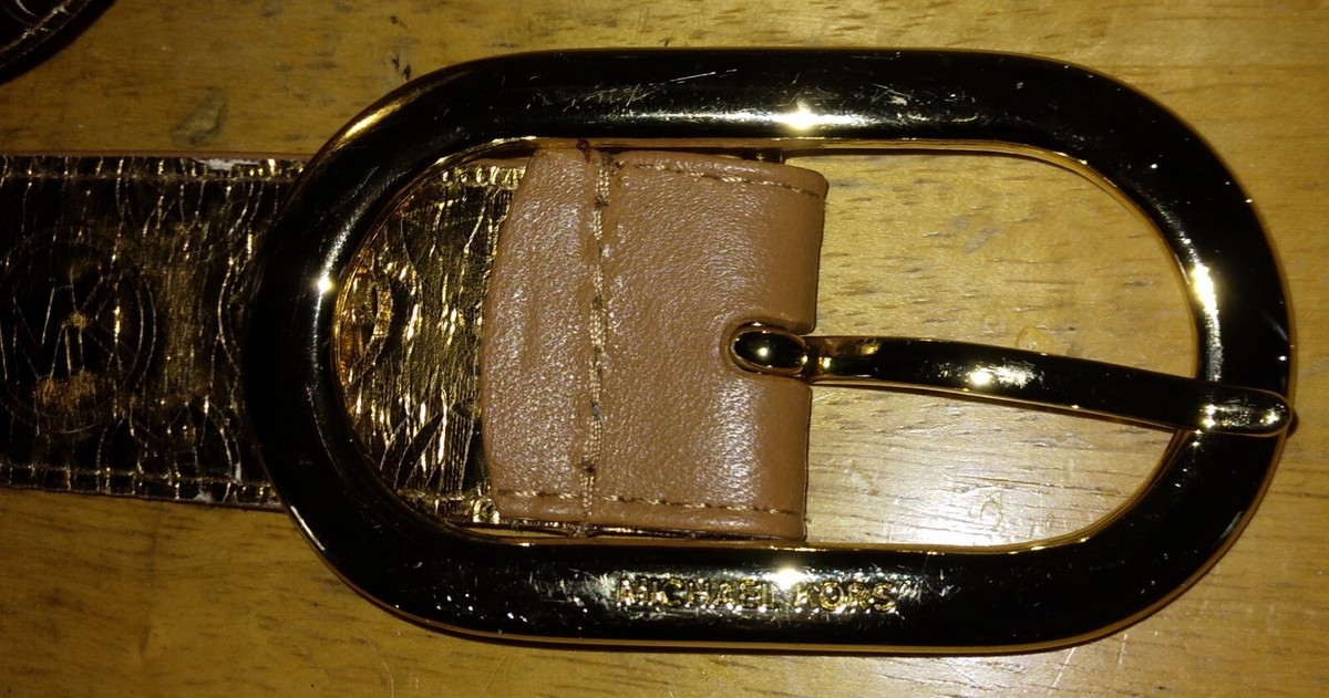 Michael Kors Belt Gold Printed MK Logo Gold Rectangle Buckle  display picture 1