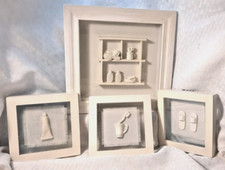 White Bathroom Decor Set - Shadowbox Set of 4 - Glass/Wood
