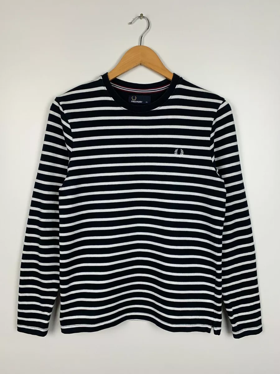 Men's Fred Perry Striped Longsleeve Jumper Sweatshirt Blue White Size XS