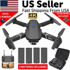 New RC Drone With 4K HD Dual Camera WiFi FPV Foldable Quadcopter +4 Batteries