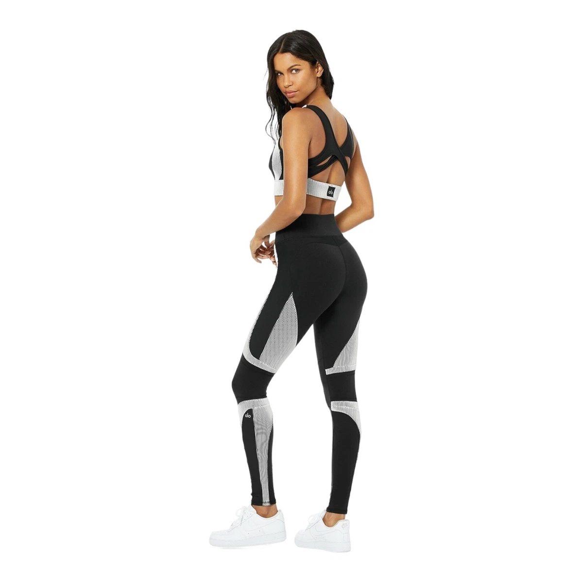 ALO YOGA Women Black White Small High Waist Electric Leggings Epic