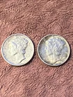 Lot of 2 AU+ 1941-S 1944 Mercury Dimes 90% Silver