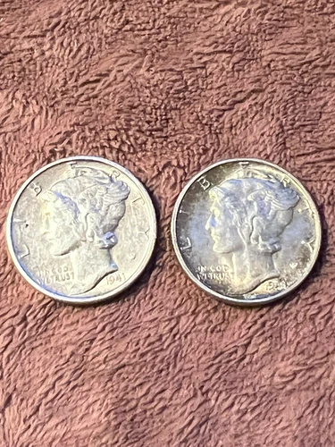 Lot of 2 AU+ 1941-S 1944 Mercury Dimes 90% Silver