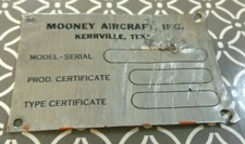 Vintage Mooney M20 Data Plate (Aircraft)