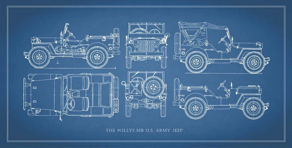 Poster - Willys Jeep Blueprint, Retro Modern Patent, 3 Sizes - Image 2 of 4