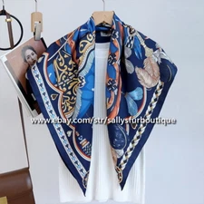 Sallys Boutique 14 Momme Twill Silk Wrap Scarf Horses Feather Print Shawl 35"