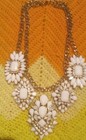 Rhinestone Plastic Fashion Costume Jewelry Bib 11" Necklace White Statement