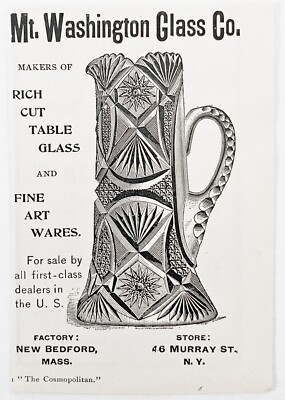 1894 MT. WASHINGTON Cut Table Glass Vtg Print Ad~Starburst Handled Water Pitcher