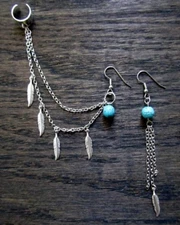 Retro Punk Rock Leaf Chain Tassel Dangle Ear Stud Cuff Wrap Earrings Eardrop P29