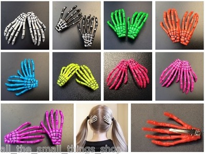 Halloween Skeleton Hand Hair Clip Pair * Bloody Zombie Horror Spooky Grips