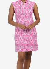 NWT IBKUL Golf Tennis Zip Pocket Dress S XL Lightweight Pink Mandala Ruffle E