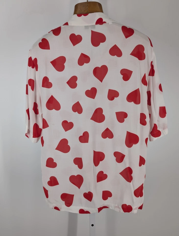 Sandro Woven Rayon Camp Shirt Heart Love Valentine Cupid Art Print AOP SS Small - Image 3 of 4