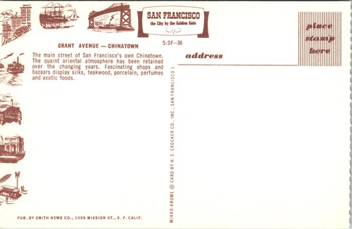 San Francisco CA California Chinatown Grant Avenue Vintage Cars Sign & Postcard - Picture 2 of 2
