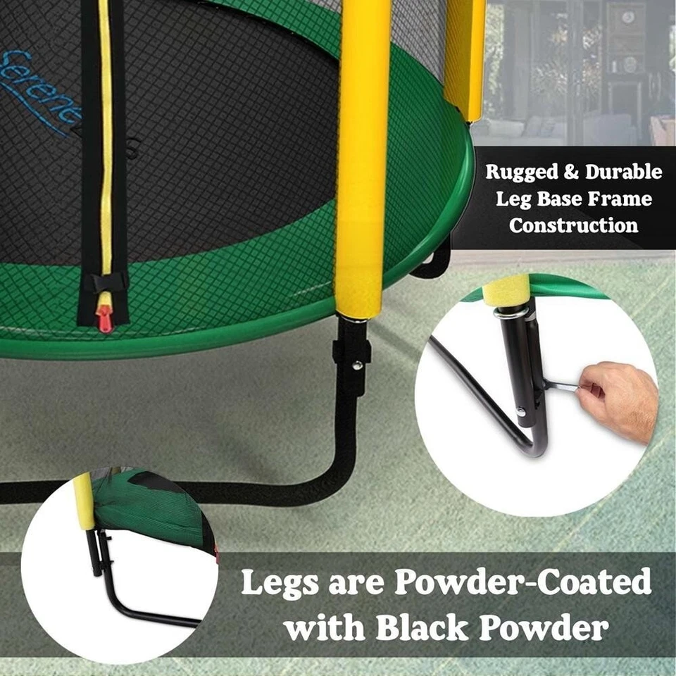 Mini cama elástica SereneLife de 5 pies para exteriores e interiores con red de seguridad para recinto Foto 4 de 4