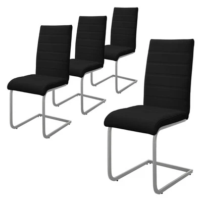 Lot de 4 chaises pied luge noir en simili cantilever à dossier haut pour salon - Photo 1/4