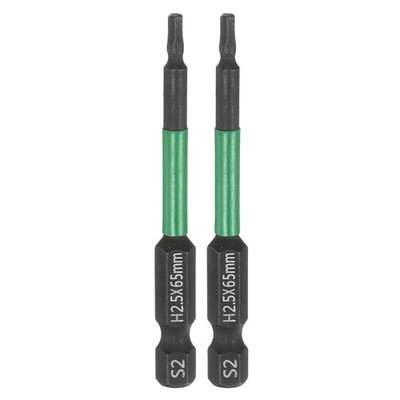 2pcs H2.5 Flat Hex Screwdriver Bit 2.5mm Tip 1/4'' Shank 2.6'' Long Phosphate