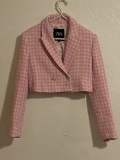 Zara Pink Houndstooth Cropped Blazer Size S