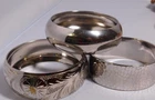 Lot of 3 Silver Bangle Bracelets - Etched / Hammered Pebbles - Statement