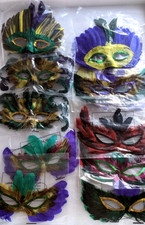 10 COLORFUL Masquerade Mardi Gras Feather Eye Masks Costumes, Parties - ALL NEW
