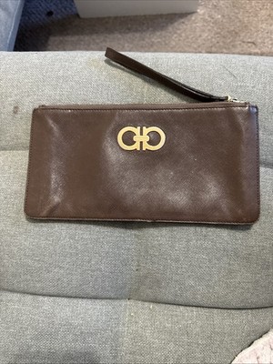 Ferragamo Double Gancini Rot Leder Clutch Tasche Vintage Original