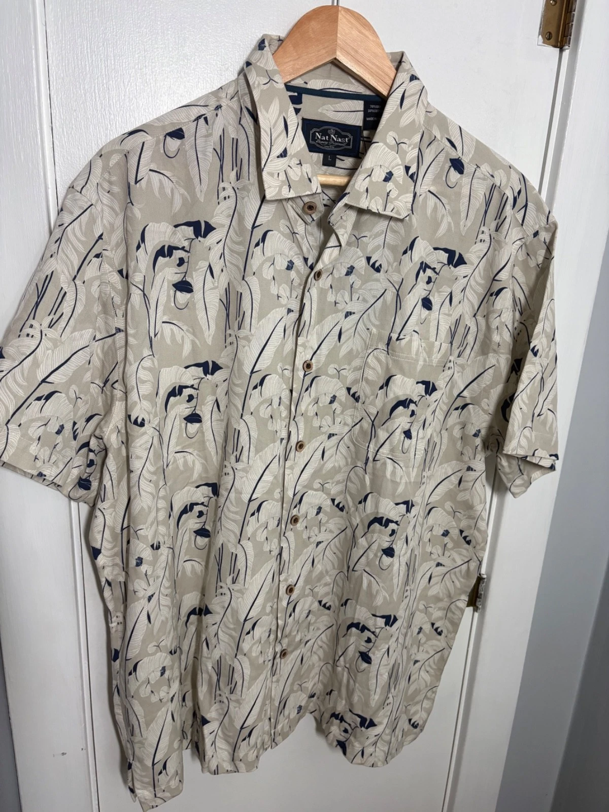 Nat Nast Luxury Original Retro Hawaiian MCM Graphic Print Silk Camp Shirt L NWT