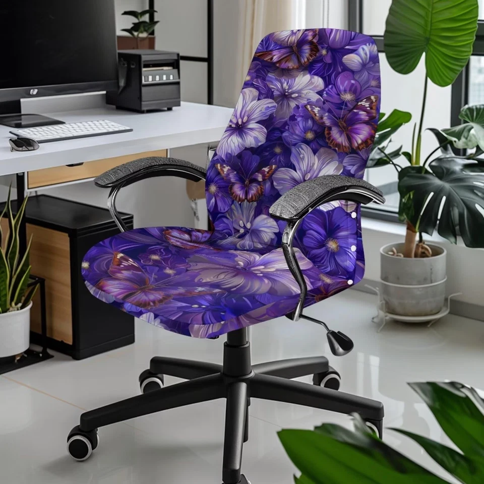 Fundas para sillas de oficina de computadora con estampado de mariposas de hibisco giratorias a prueba de arañazos... Foto 2 de 4