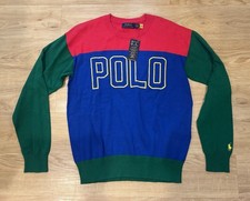 Polo Ralph Lauren Men  s Spellout Print Colorblock Cotton Crewneck Sweater NWT S