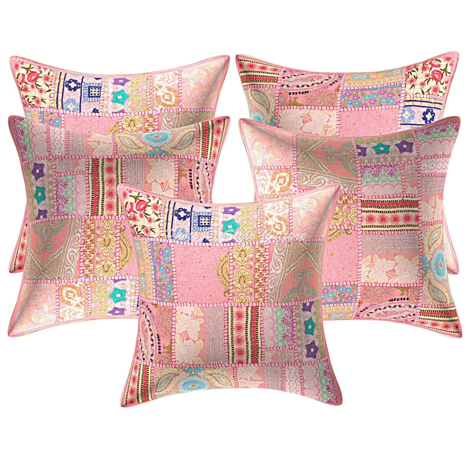 Boho Vintage Patchwork Throw Pillow Covers Cotton Square 20x20 IN Cushion Cover