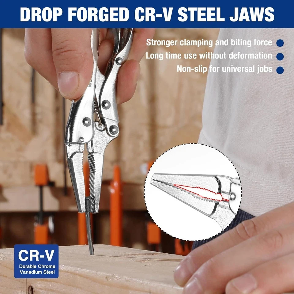 WORKPRO 4-1/2 inch Mini Long Nose Locking Pliers, 4-1/2, Sliver