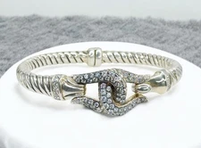 Sterling Silver Scott Kay Guardian Diamonique Hinged Bracelet Excellent