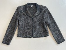 Vintage Women Tweed Cropped Blazer Jacket Gray Black USA Sz 12 Colored Texture