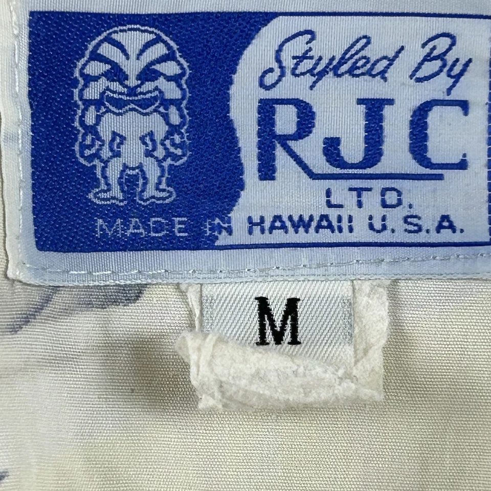 Rjc Key West Florida Mens M Cream/Tan Floral Button Up Hawaiian Short Sleeve - Image 3 of 4