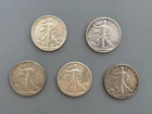 Lot of 5 Walking Liberty Half Dollars 90% Silver 50C 1939P 1941P(2) 1943D 1945S