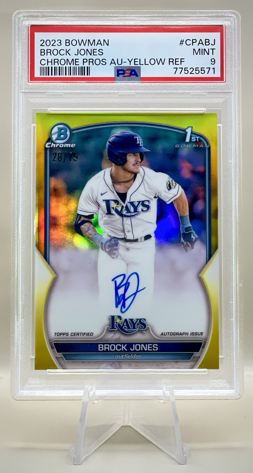 Brock Jones 2023 1st Bowman Chrome #CPA-BJ Yellow Refractor Auto #/75 PSA 9 MINT