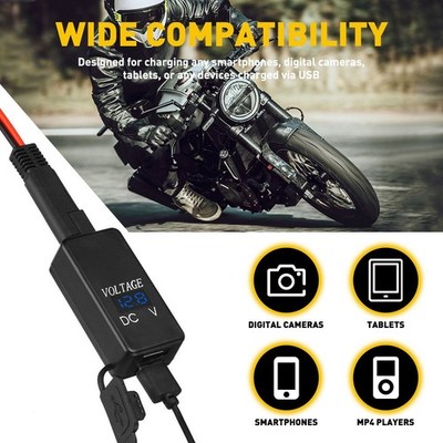 2set Motorcycle Dual SAE Charger USB to USB Adapter Cable Voltmeter Fit CellPhon